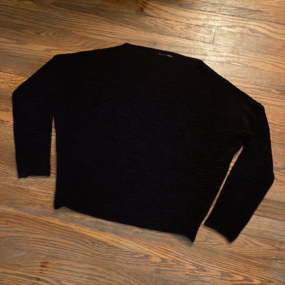 Sarah Pacini Black Ribbed Merino Wool Sweater One Size